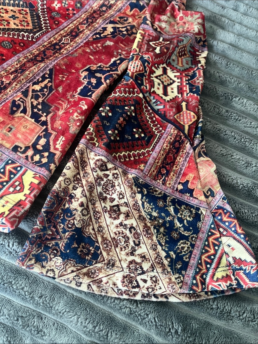 Boho V-Neck Red Multi-Pattern Tunic Top - Picture 4 of 5
